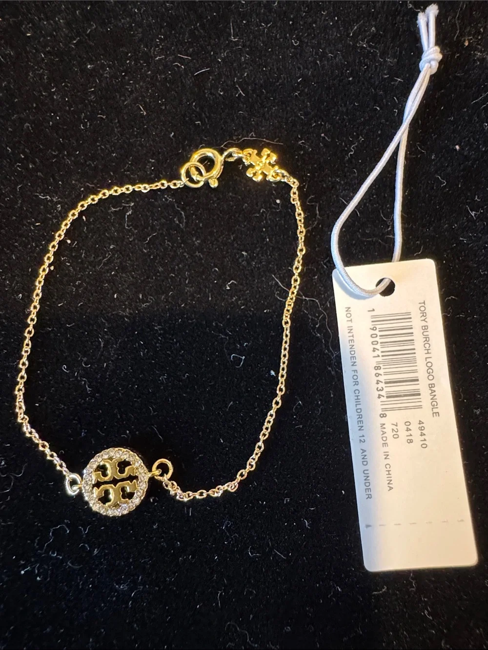 Tory Burch Gold Logo Disc Chain Bracelet with Pavé Detail
